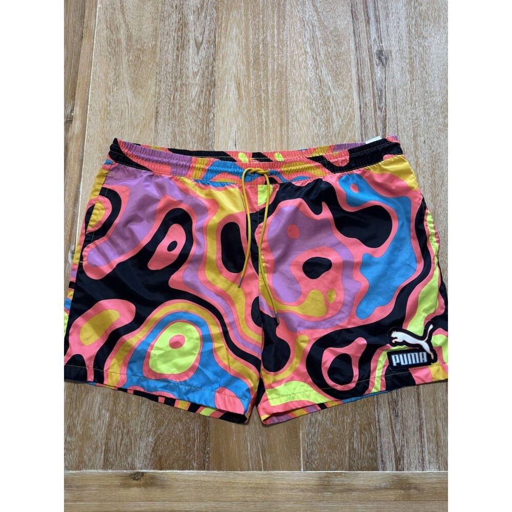 Puma Downtown Shorts Mens XXL Retro Neon Psychedelic Graphic Mesh Lined Trunks